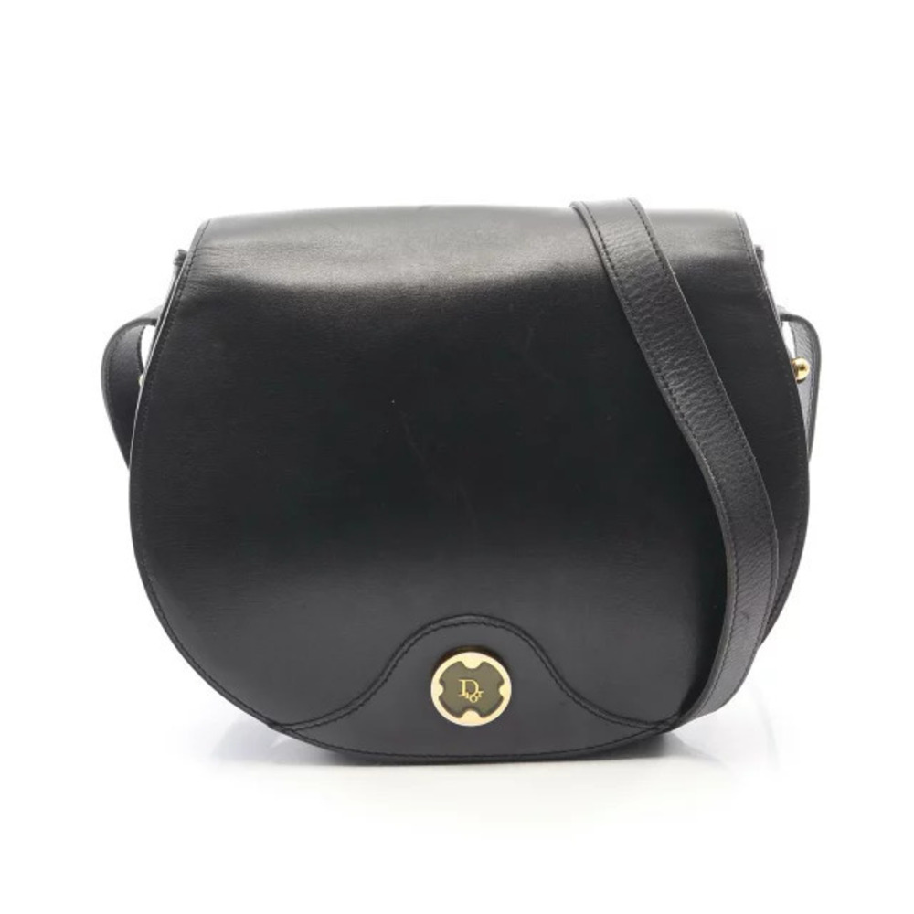 Christian Dior black leather round crossbody bag CD logo medallion flap